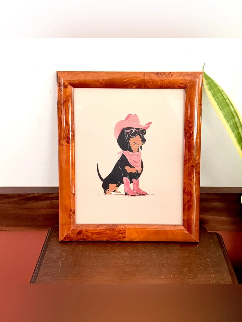 Western Dachshund Weiner Dog Pink Cowgirl Hat Boots Canvas Print Framed Wall Art